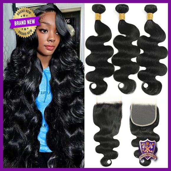 12A Human Hair Extensions Body Wave Bundles 18-22+16in 5x5 HD Lace Closure main image 5
